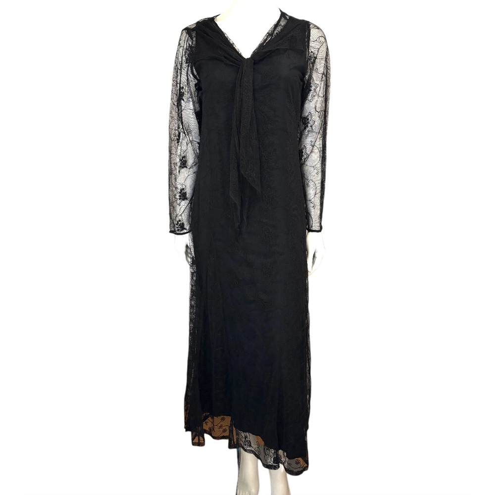 Vintage Whimsigoth April Cornell Midi Black Lace Dress
